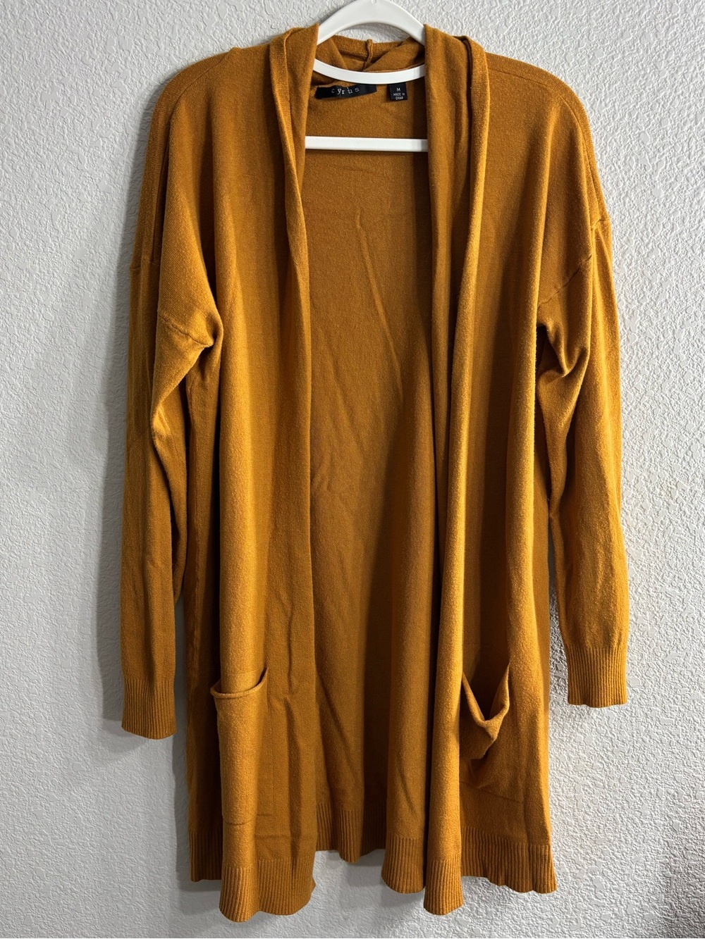 Cyrus Long Open-Front Cardigan Sweater - Mustard/Brown Knit style Woman M